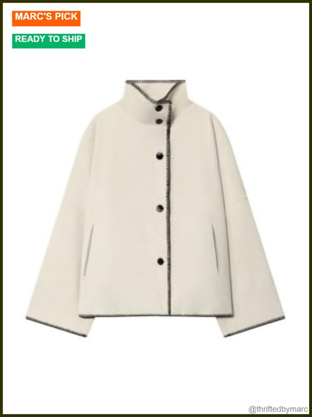 Cropped Wool Blend Pea Coat Stand Collar Button Down Jacket